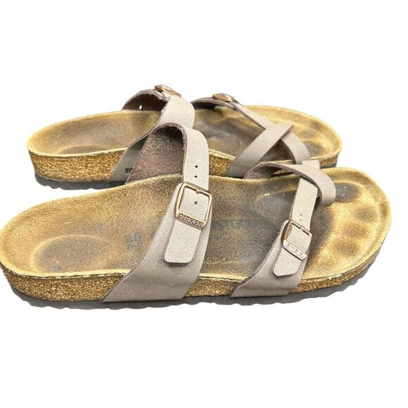 Birkenstock Mayari Brown Birkibuc toe-loop slide sandals 40 L9 M7 Birk flats - Picture 1 of 14